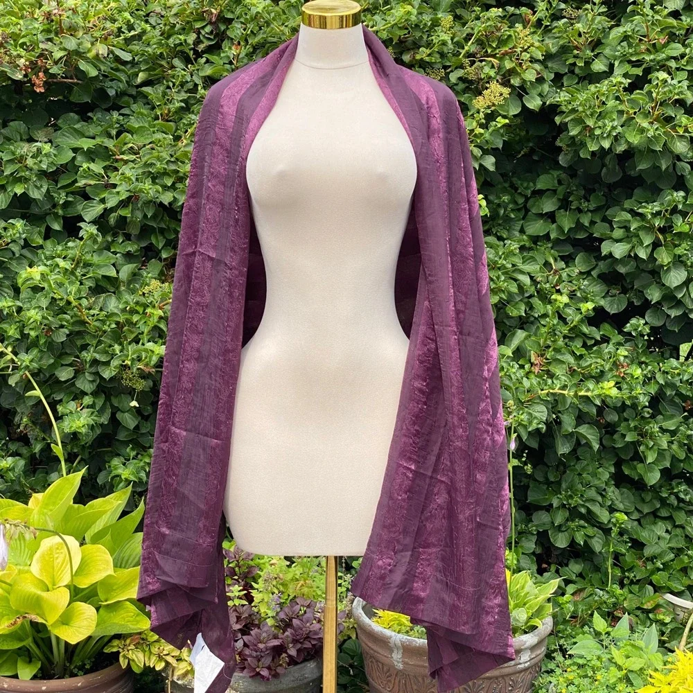 Unbranded Whimsical Purple Scarf Floral Sheer Textured Wrap Shawl Sarong - OS